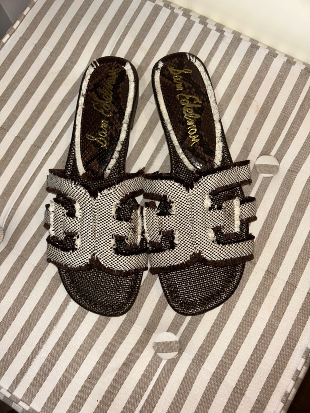 Sam Edelman Bay Fray Women's Pinto Brown Canvas Sandals 9 new